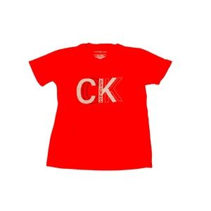 Boys Calvin Klein Red Short Sleeve Crew Neck Casual Graphic Shirt